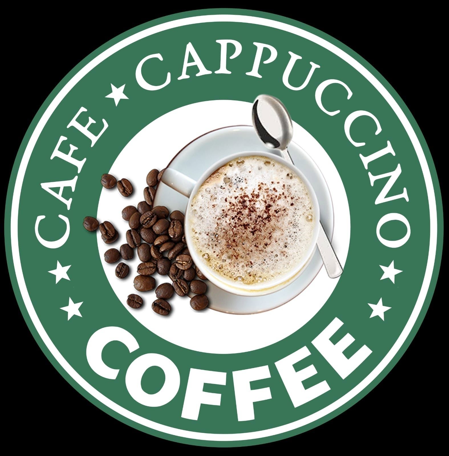 Green logo with white cup for Cafe Cappuccino