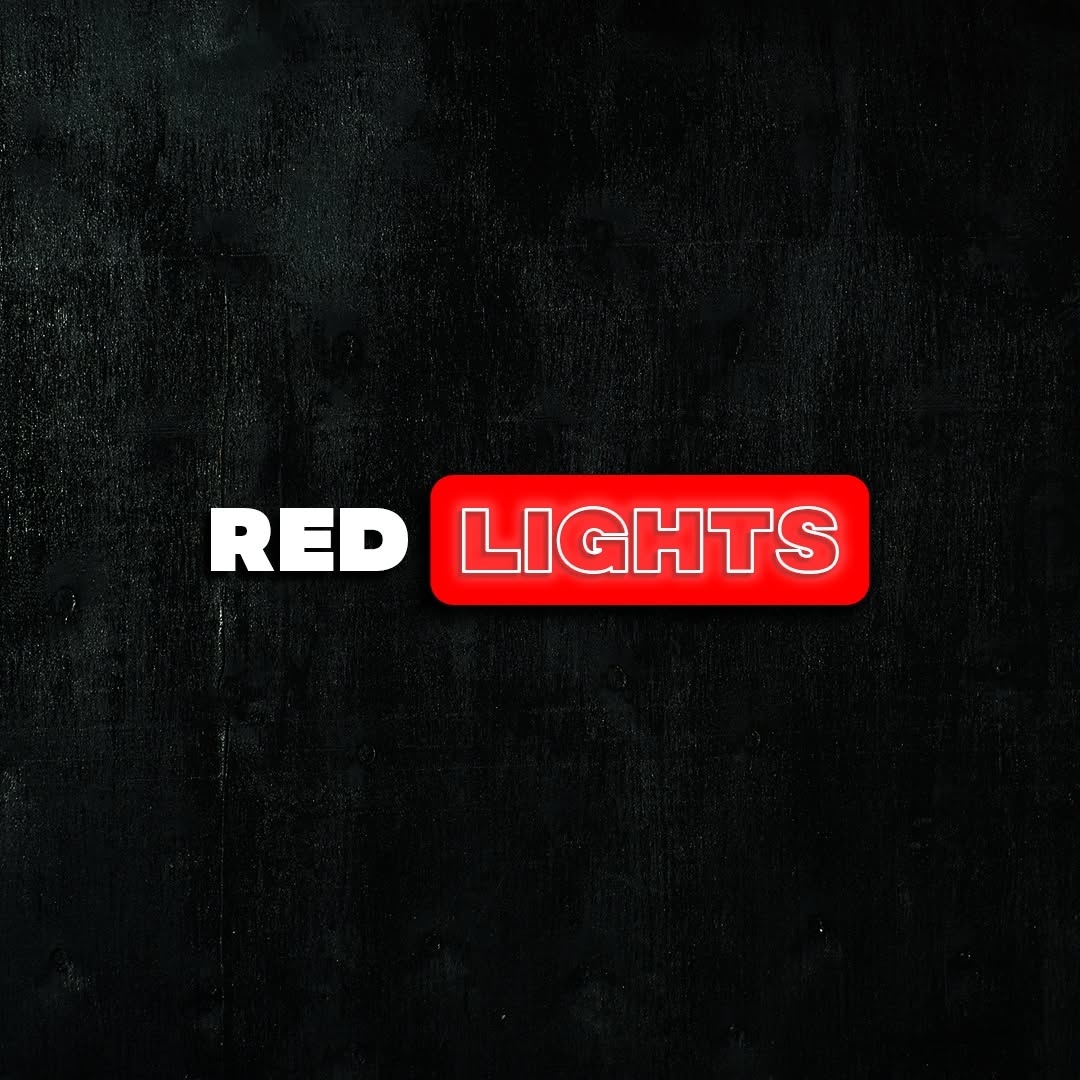 White and red logo for Red Lights bar