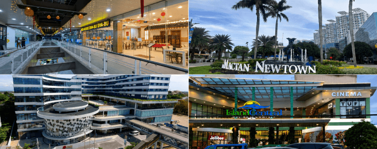 Collage of 4 images of malls and destinations in mactan